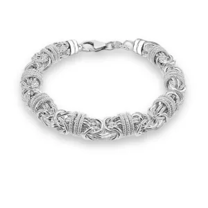 Sterling Silver Byzantine and Ring Bracelet for Men, Polished Finish, 10mm, 24.50g, 8.5" - Ideal for Gifts, Comes in a Presentation Gift Box