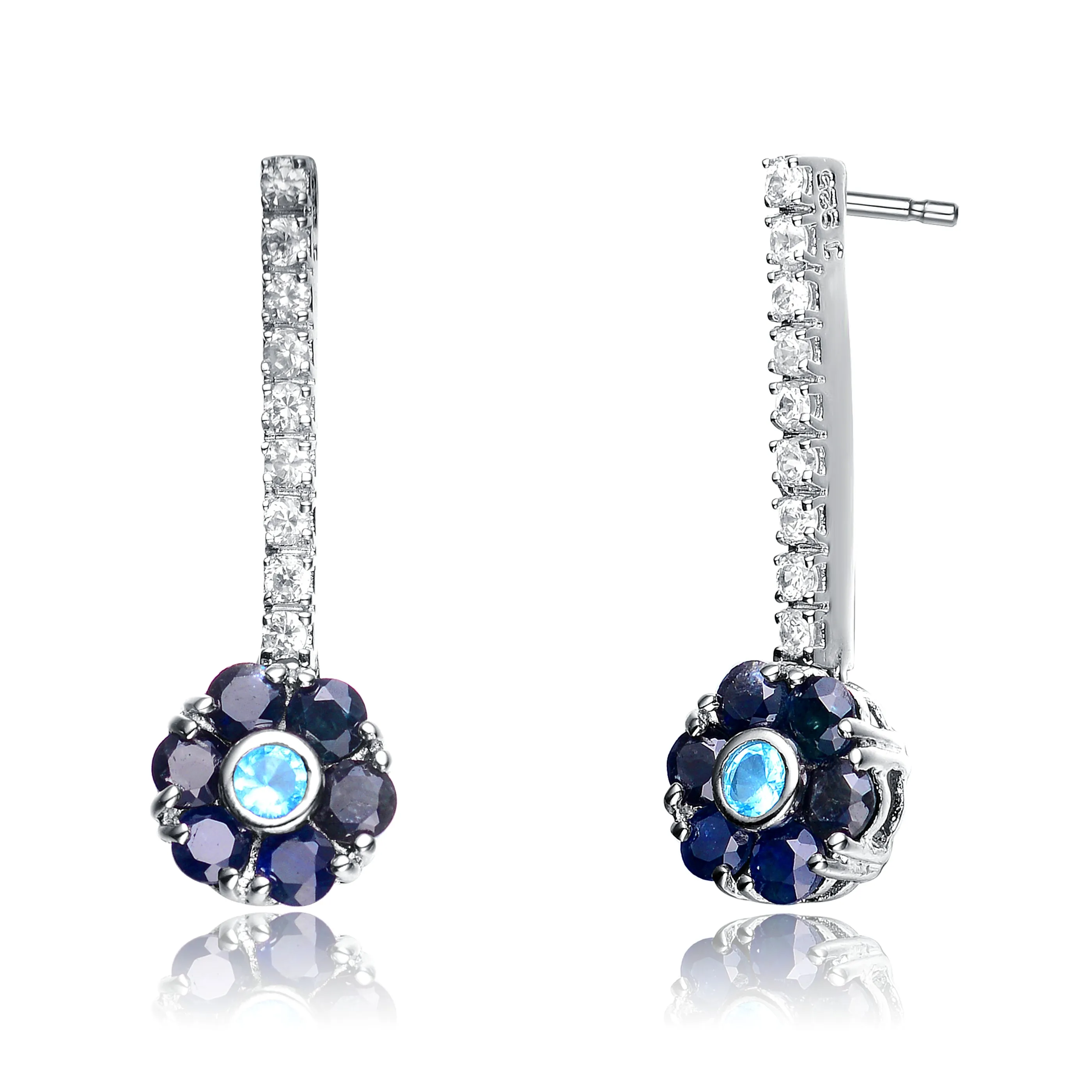 Sterling Silver Cubic Zirconia Floral Drop Earrings