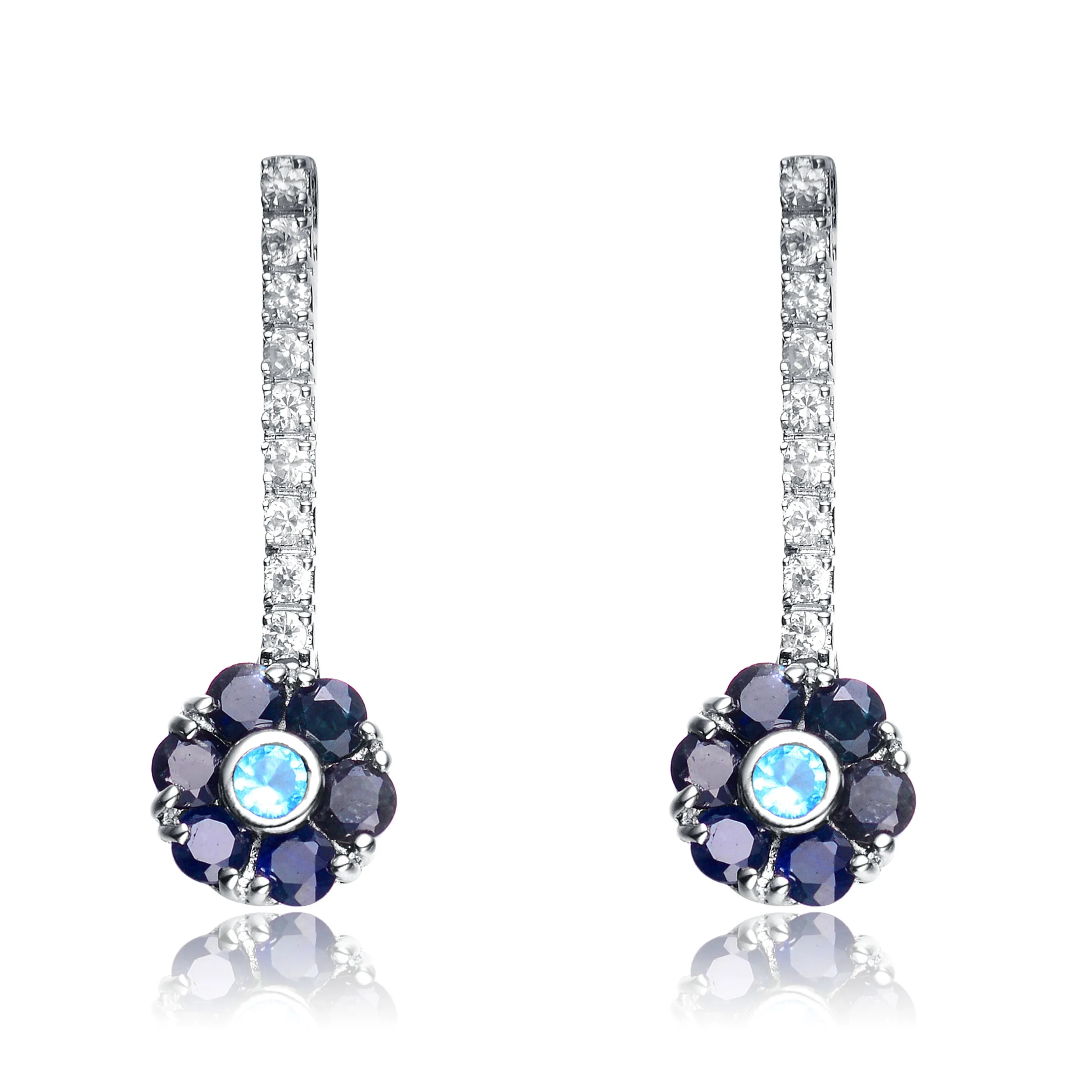 Sterling Silver Cubic Zirconia Floral Drop Earrings