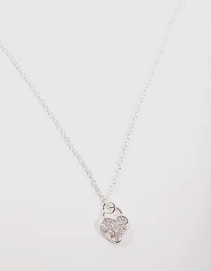 Sterling Silver Cubic Zirconia Padlock Necklace