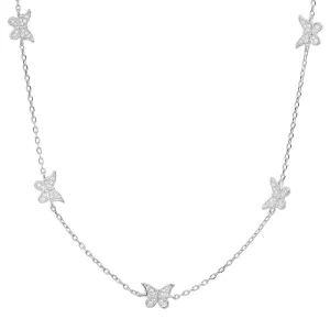 Sterling Silver CZ Butterfly Station Necklace