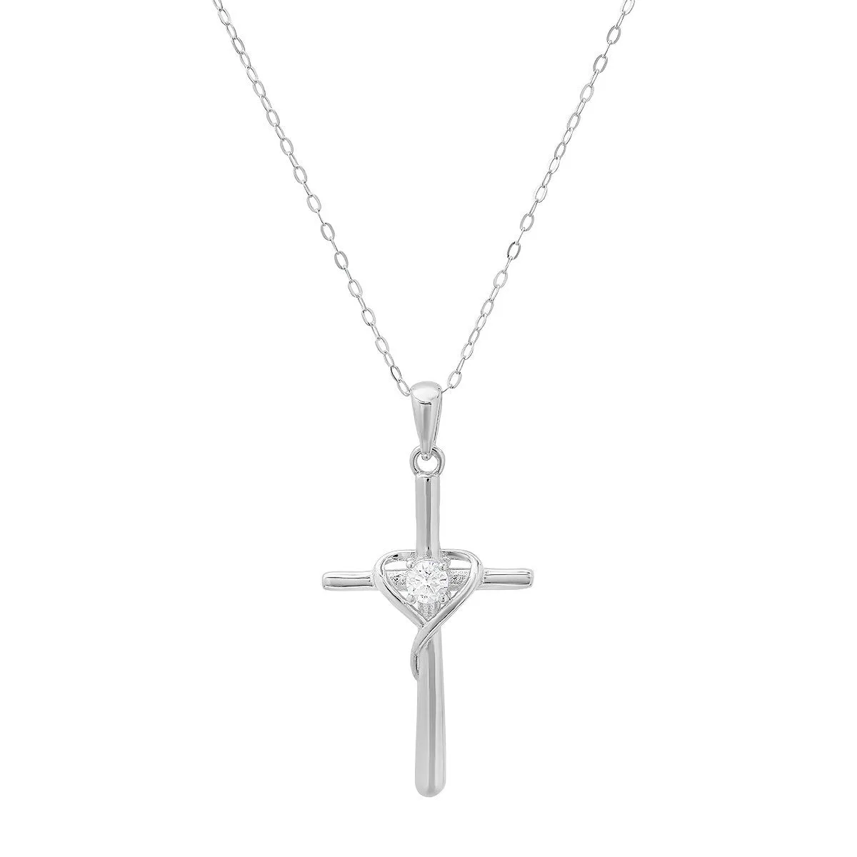 Sterling Silver CZ Cross Heart Pendant