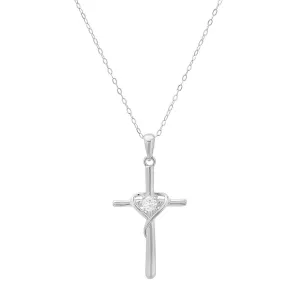 Sterling Silver CZ Cross Heart Pendant