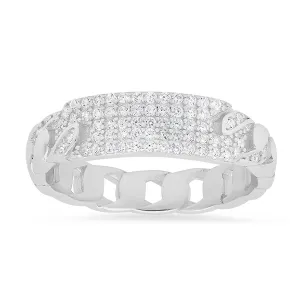 Sterling Silver CZ Curb Link ID Ring