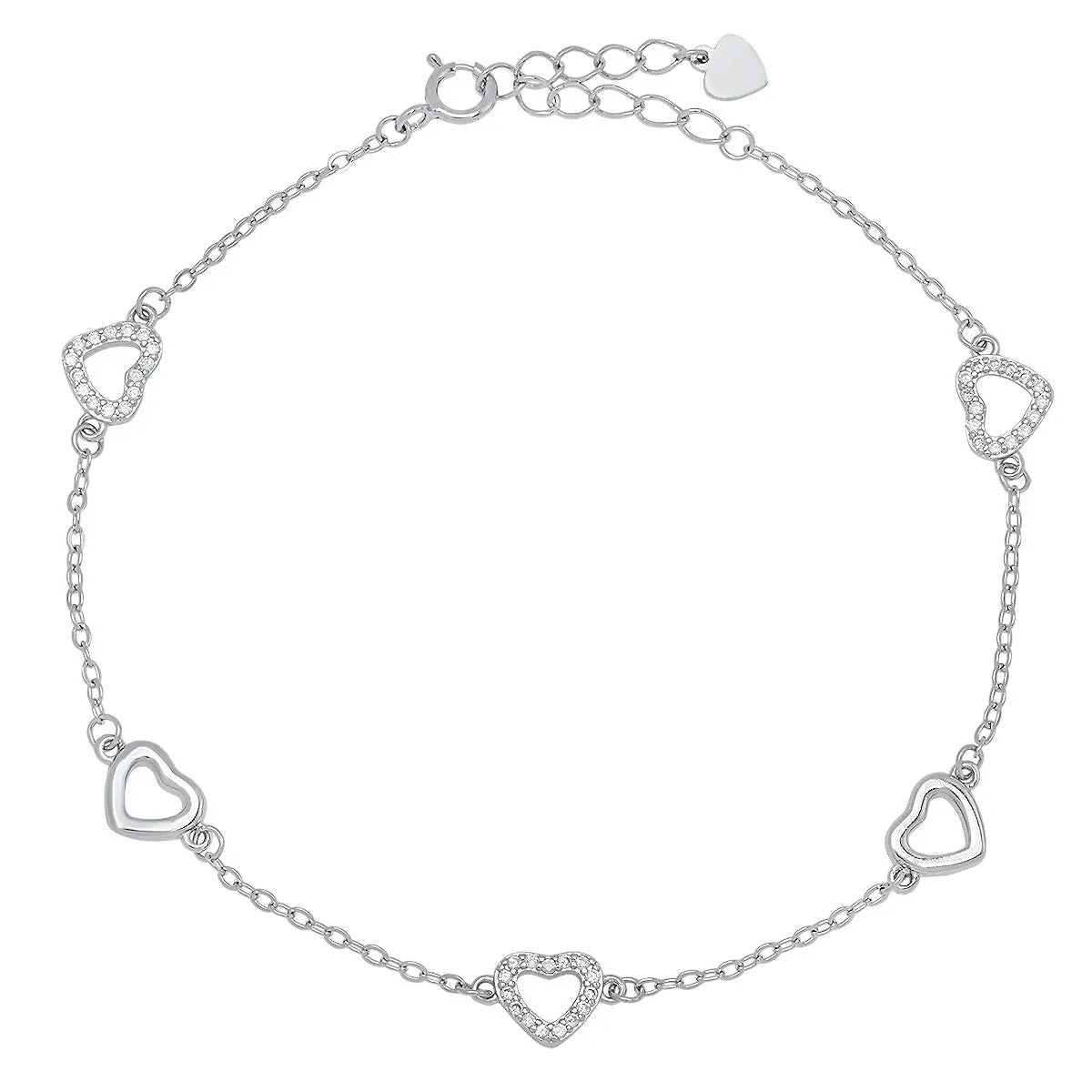 Sterling Silver CZ Heart Station Bracelet