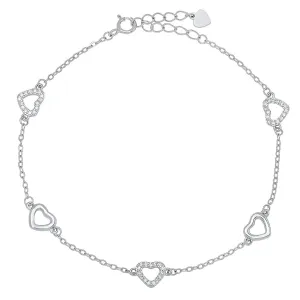 Sterling Silver CZ Heart Station Bracelet