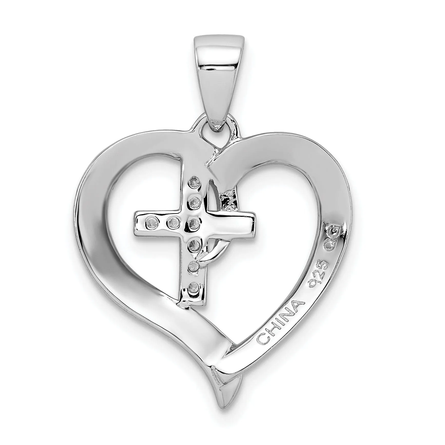 Sterling Silver C.Z Heart with Cross Pendant