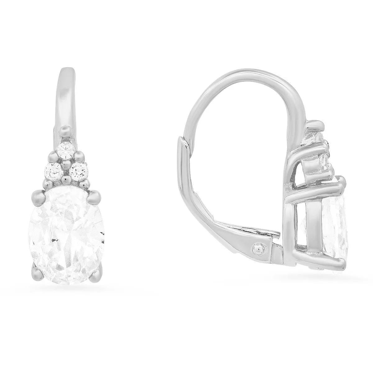 Sterling Silver CZ Leverback Earrings