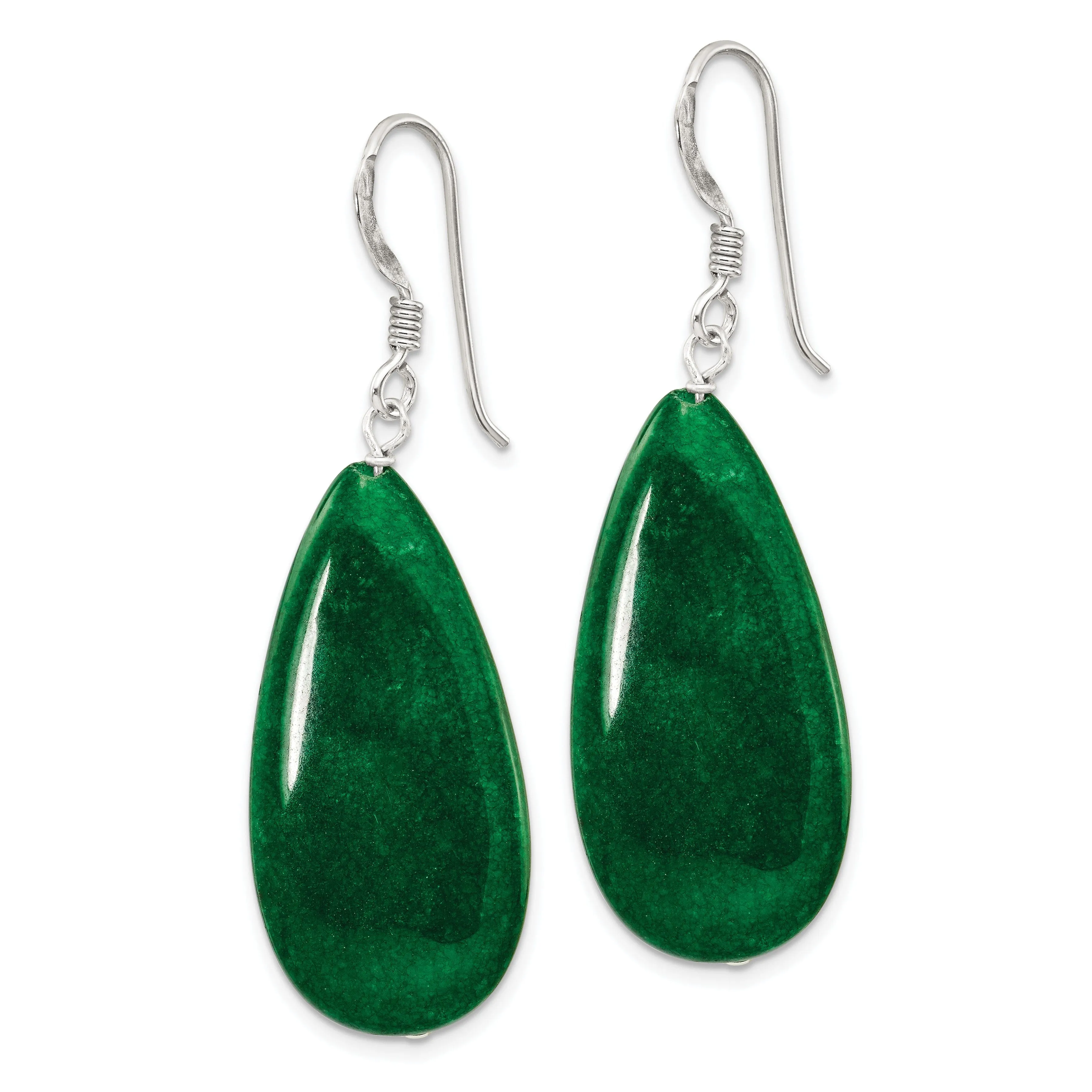 Sterling Silver Dark Green Jade Dangle Earrings