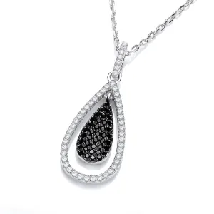 Sterling Silver Double Teardrop Black and White CZ Necklace