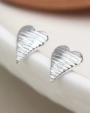 Sterling Silver Embossed Heart Stud Earrings