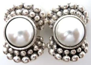 Sterling Silver Faux Pearl Clip On Earrings