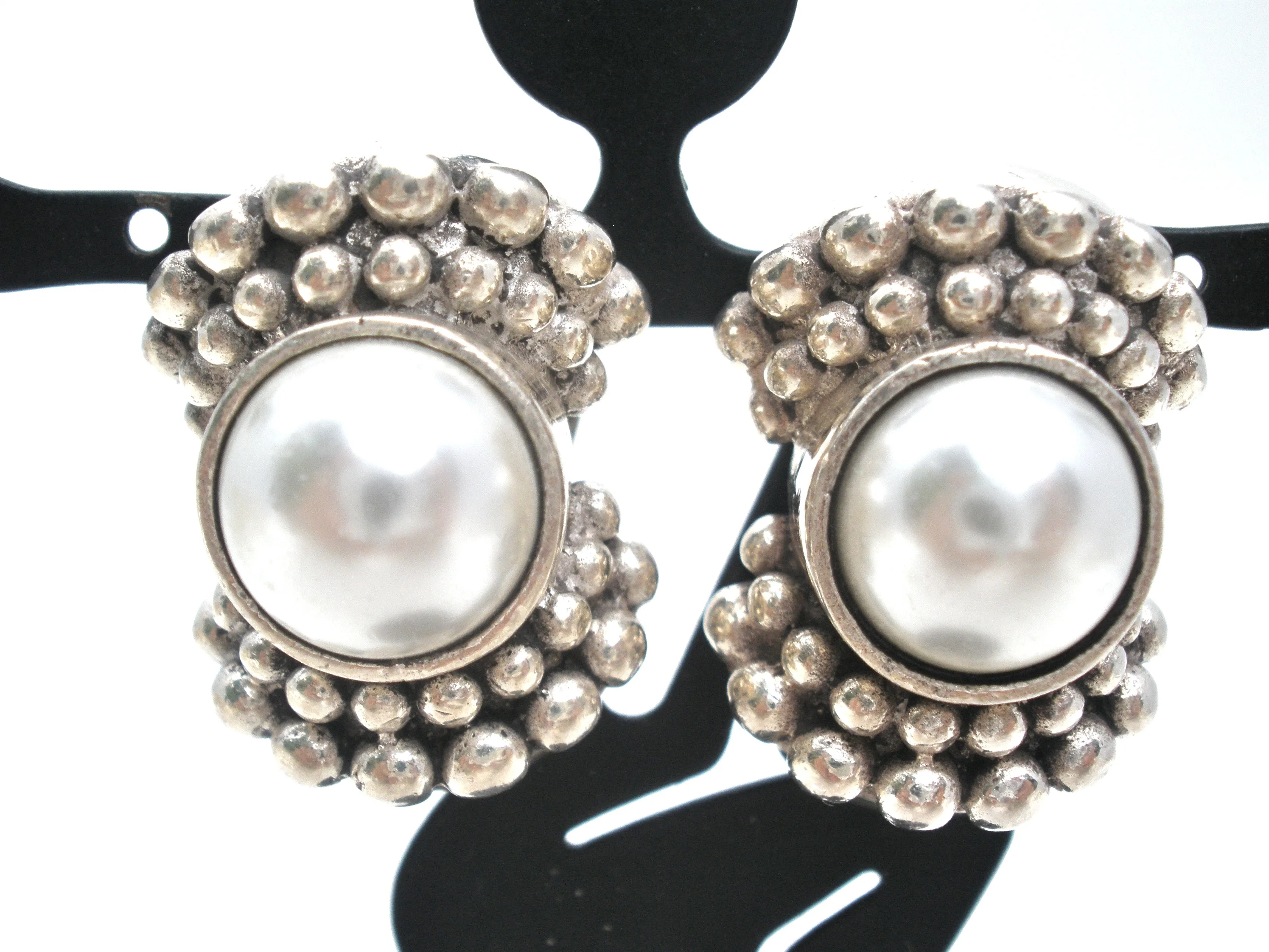 Sterling Silver Faux Pearl Clip On Earrings