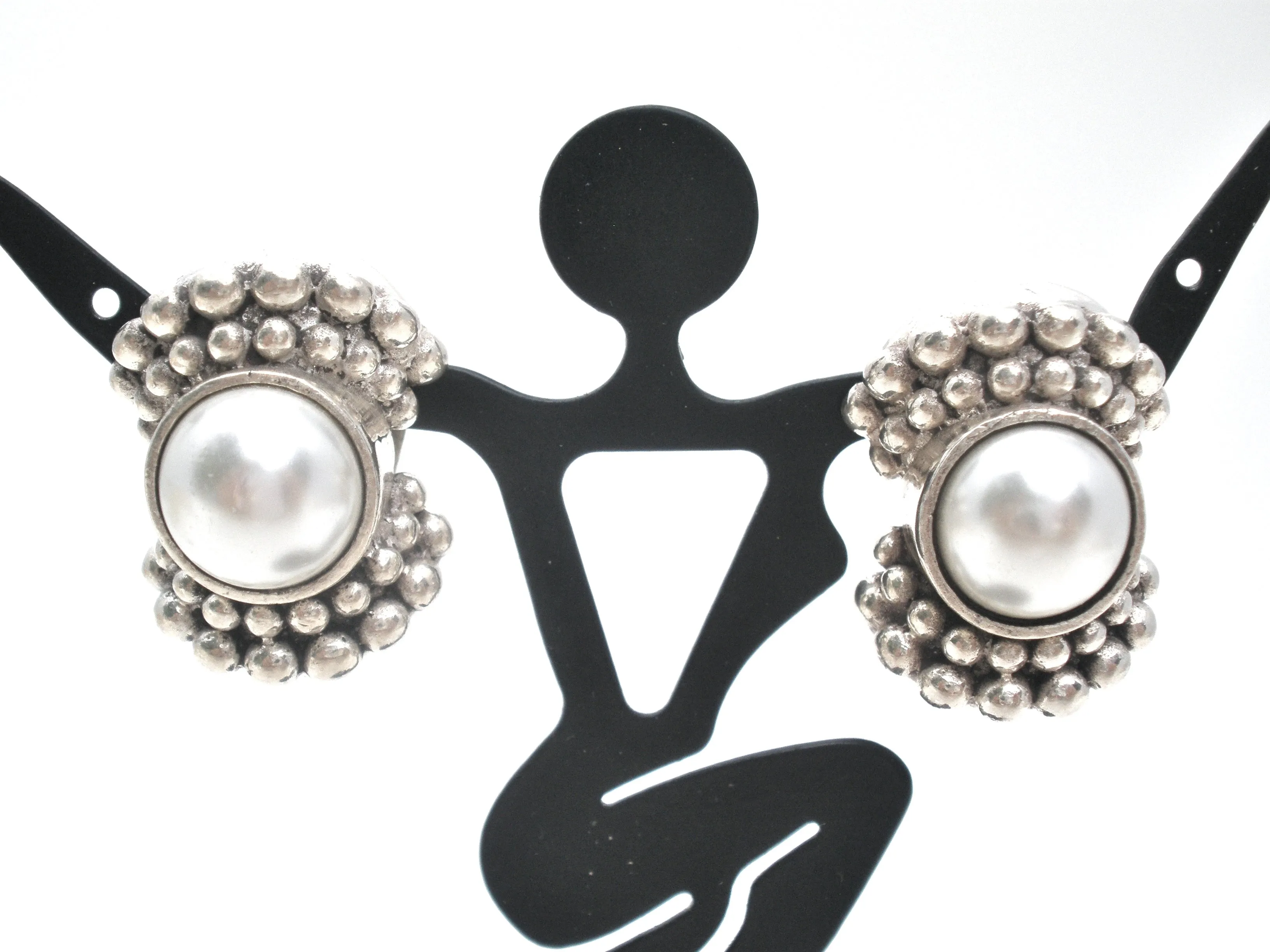 Sterling Silver Faux Pearl Clip On Earrings