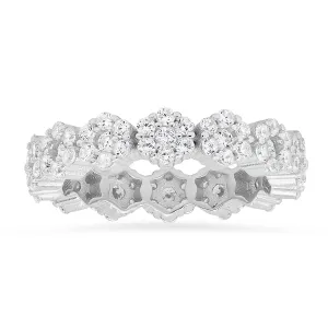 Sterling Silver Floral CZ Eternity Band Ring