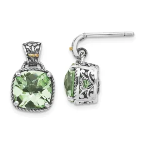 Sterling Silver Gold Green Quartz Earrings