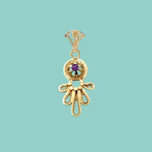 Sterling Silver Gold Plated Necklace. Israeli Hamsa jewelry designer filigree set opal /cornelian/ garnet / amethyst / lapis