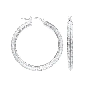 Sterling Silver Greek Key 30mm Hoop Earrings