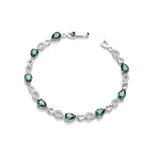 Sterling Silver Green Emerald CZ Teardrop Bracelet