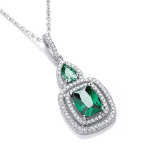 Sterling Silver Green Emerald Fancy CZ Necklace