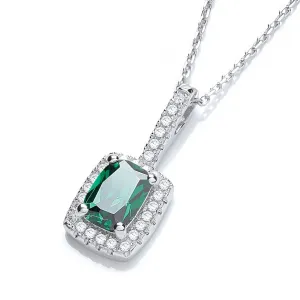 Sterling Silver Green Emerald Halo CZ Necklace