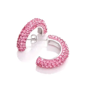 Sterling Silver Half Hoop Pink CZ Stud Earrings