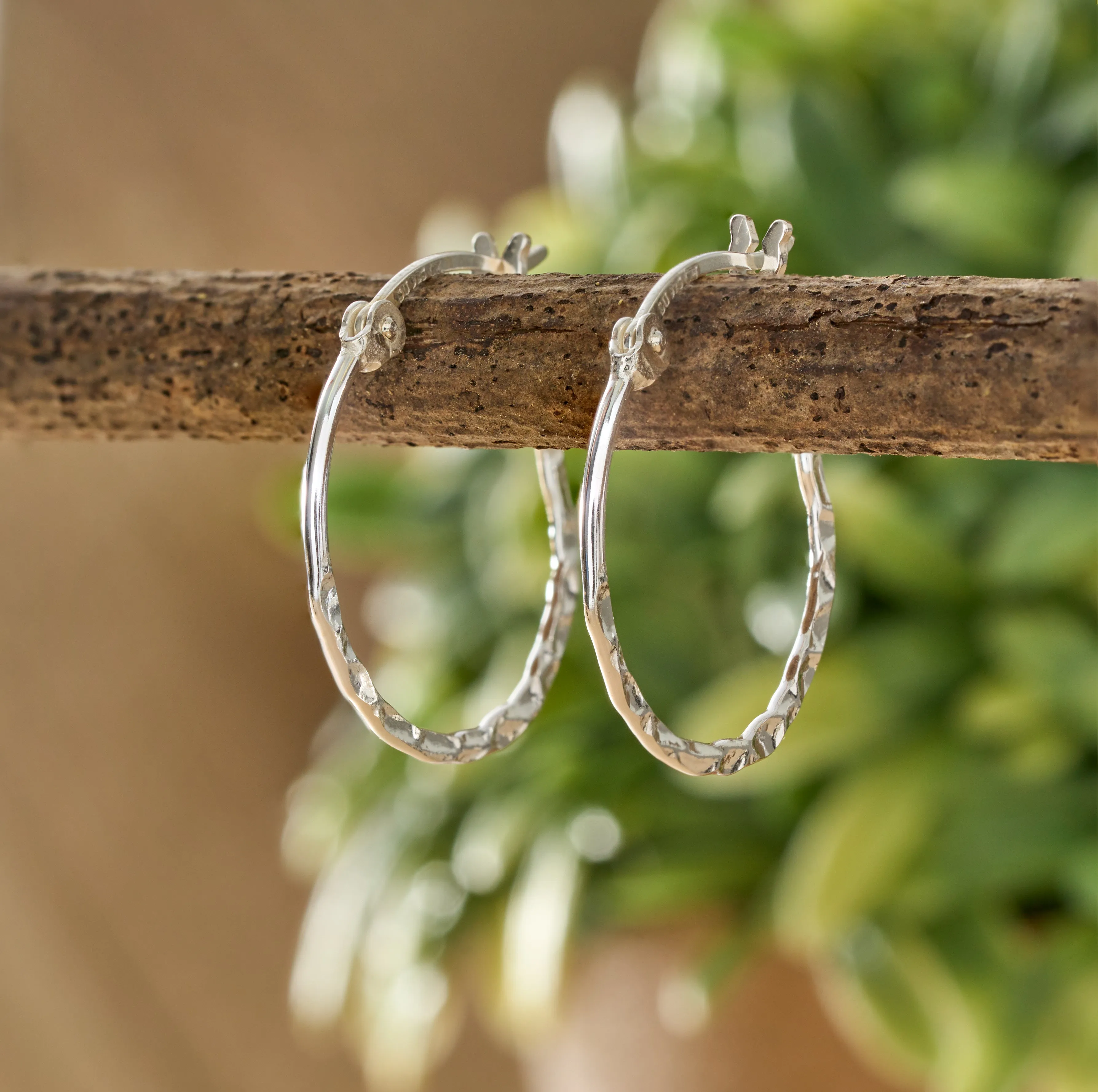 Sterling Silver Hammered Hoop Earrings