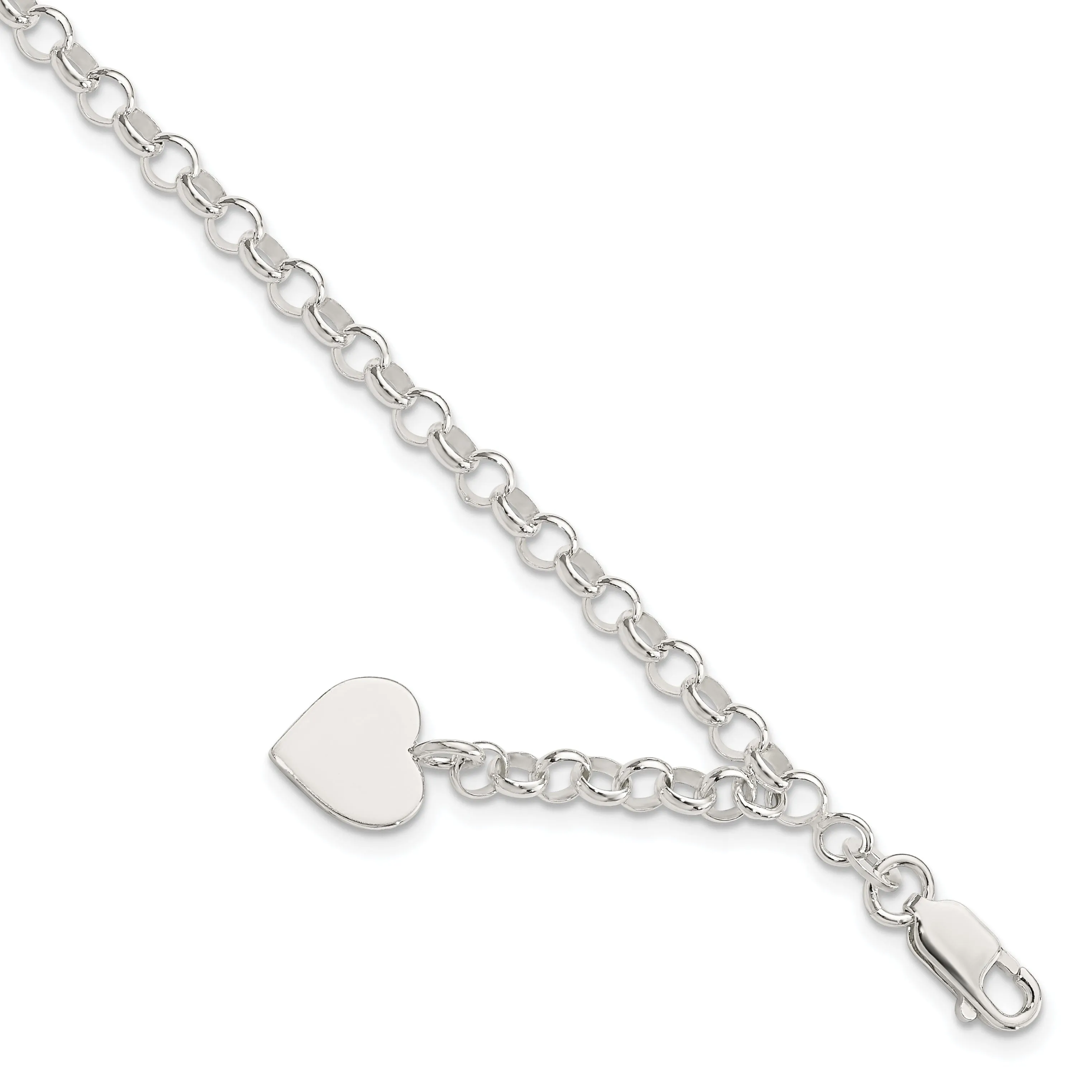 Sterling Silver Heart Charm Rolo Bracelet