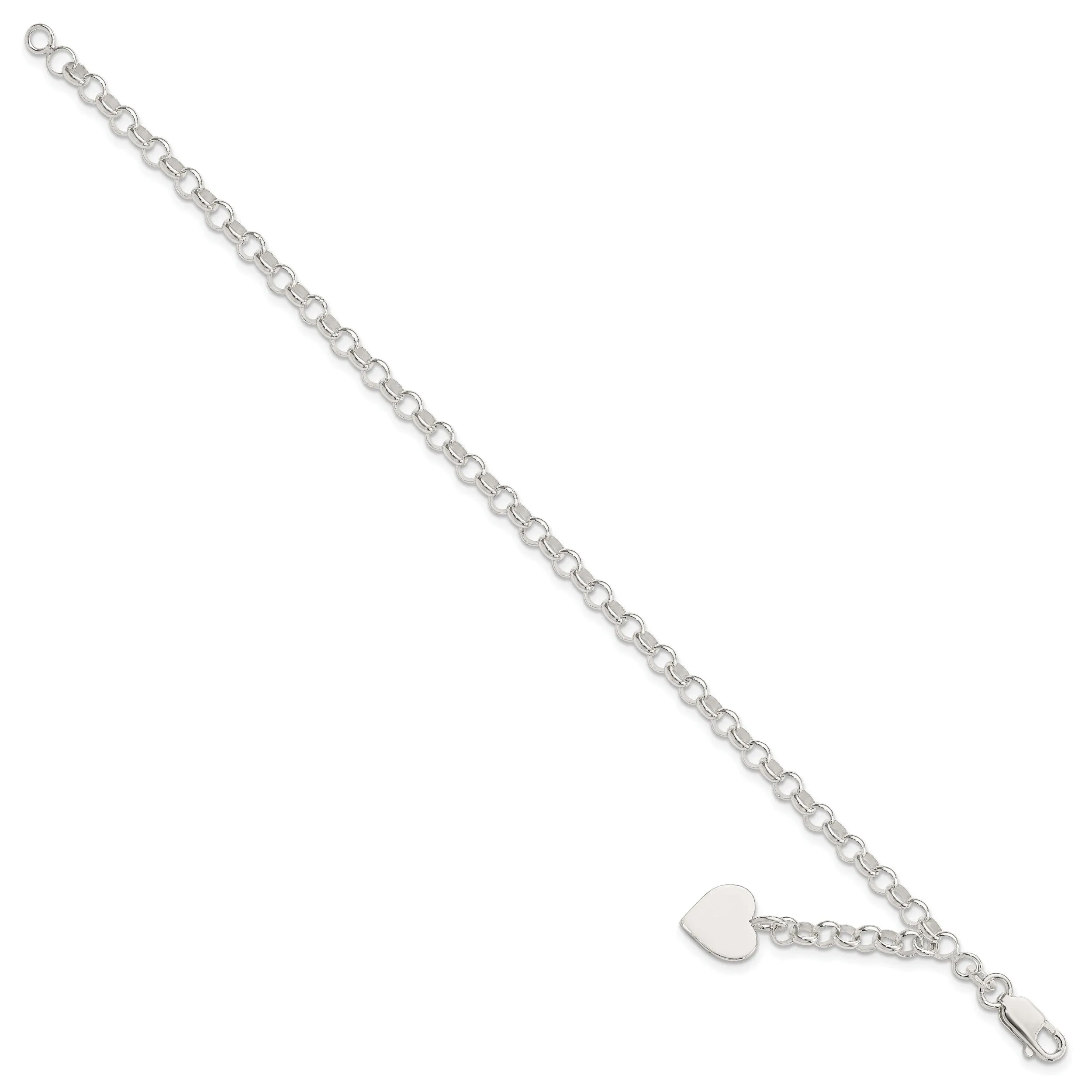 Sterling Silver Heart Charm Rolo Bracelet