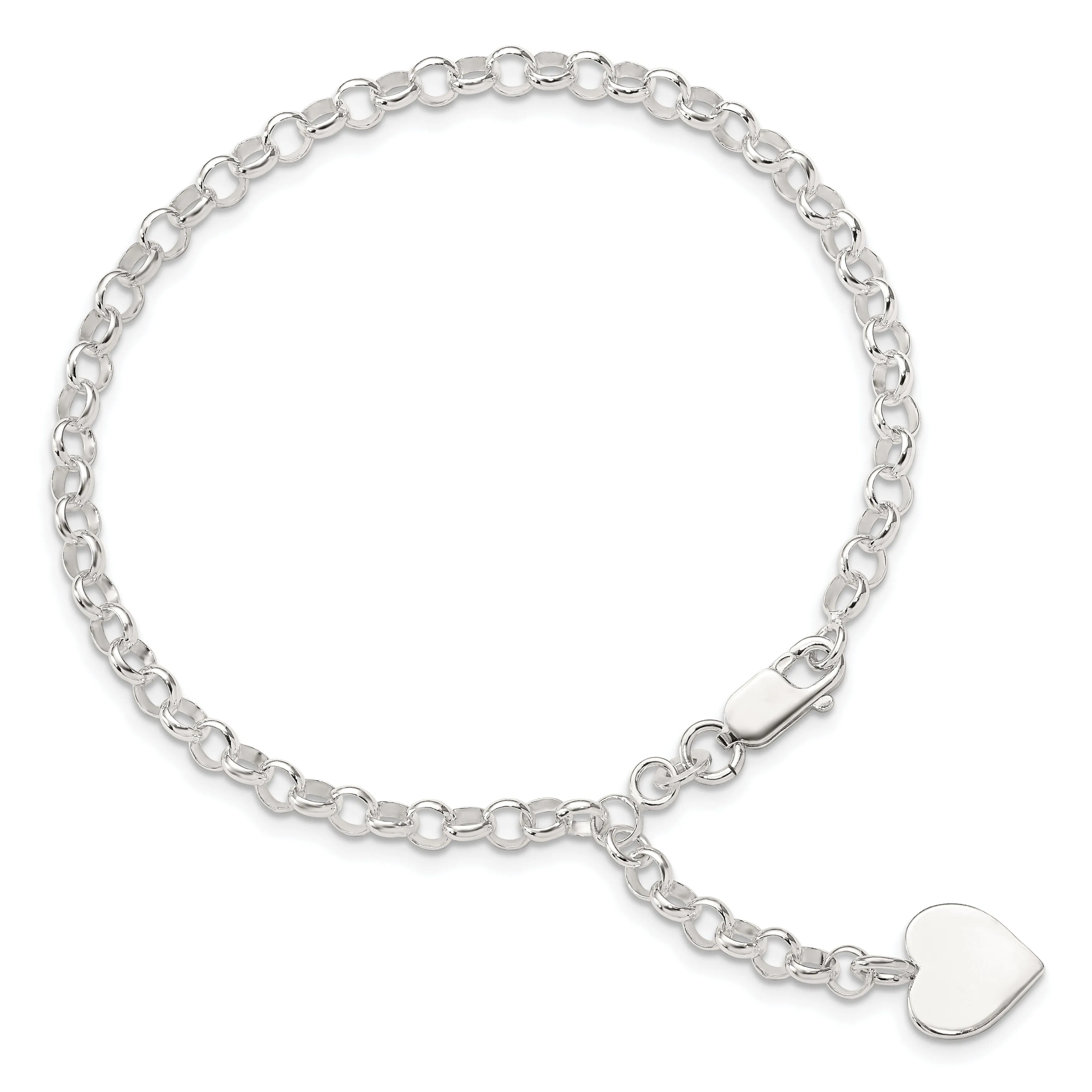 Sterling Silver Heart Charm Rolo Bracelet