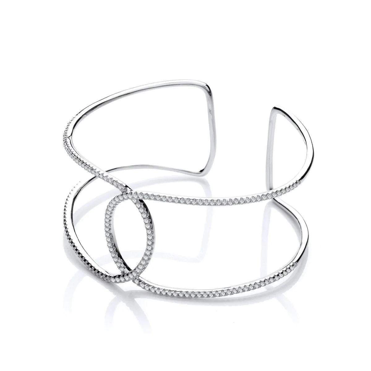 Sterling Silver Interlinking CZ Cuff Bangle