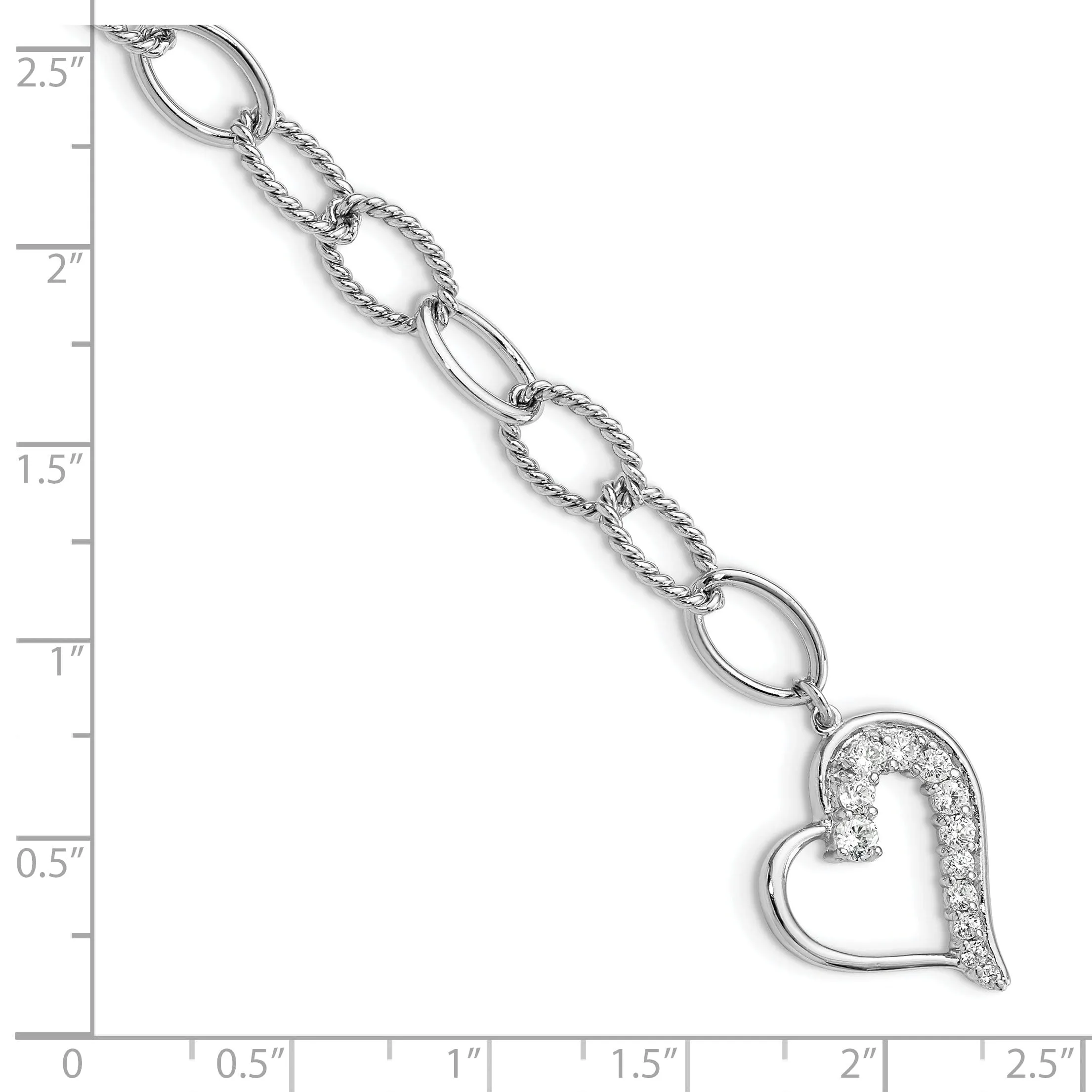 Sterling Silver Journey Heart C.Z Dangle Bracelet