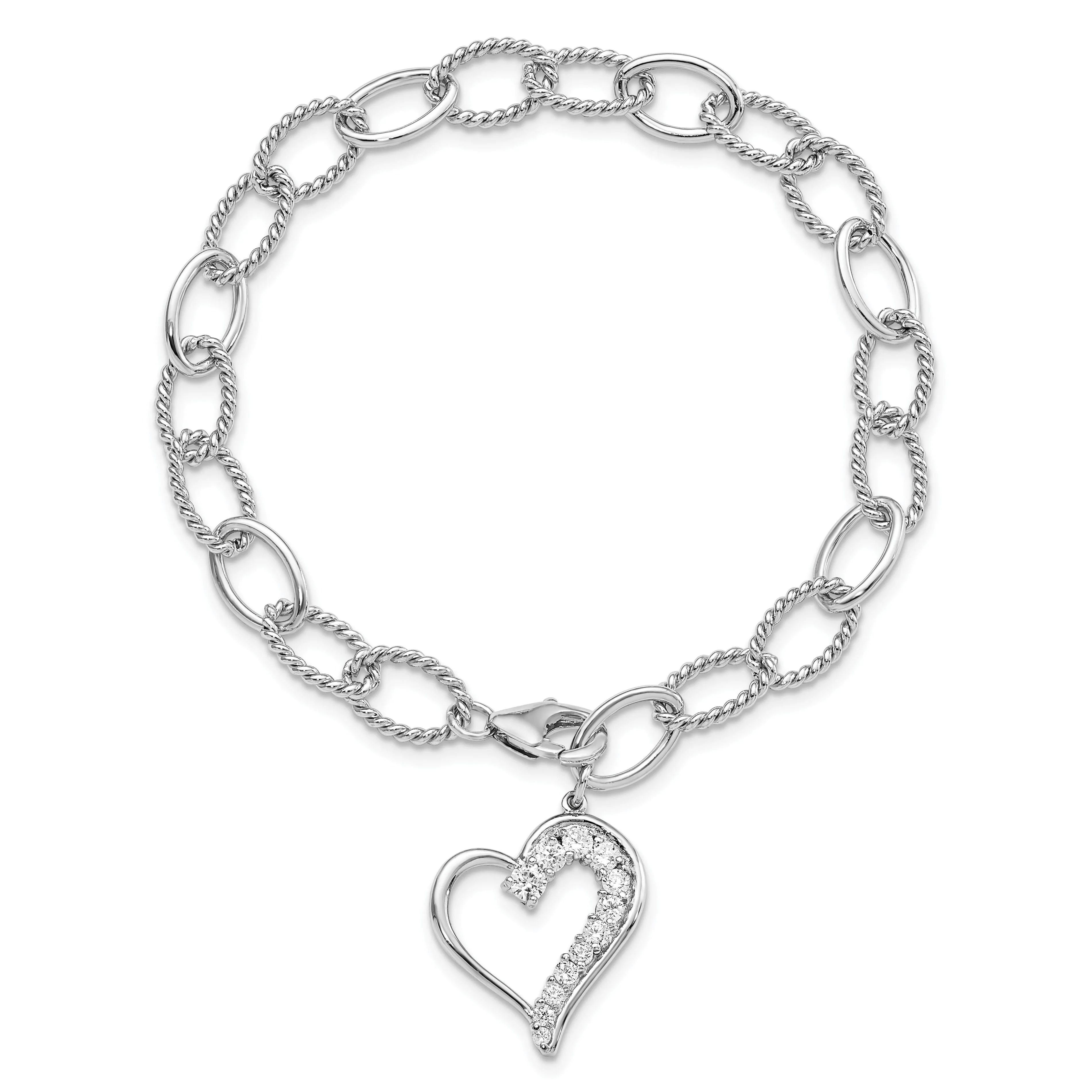 Sterling Silver Journey Heart C.Z Dangle Bracelet