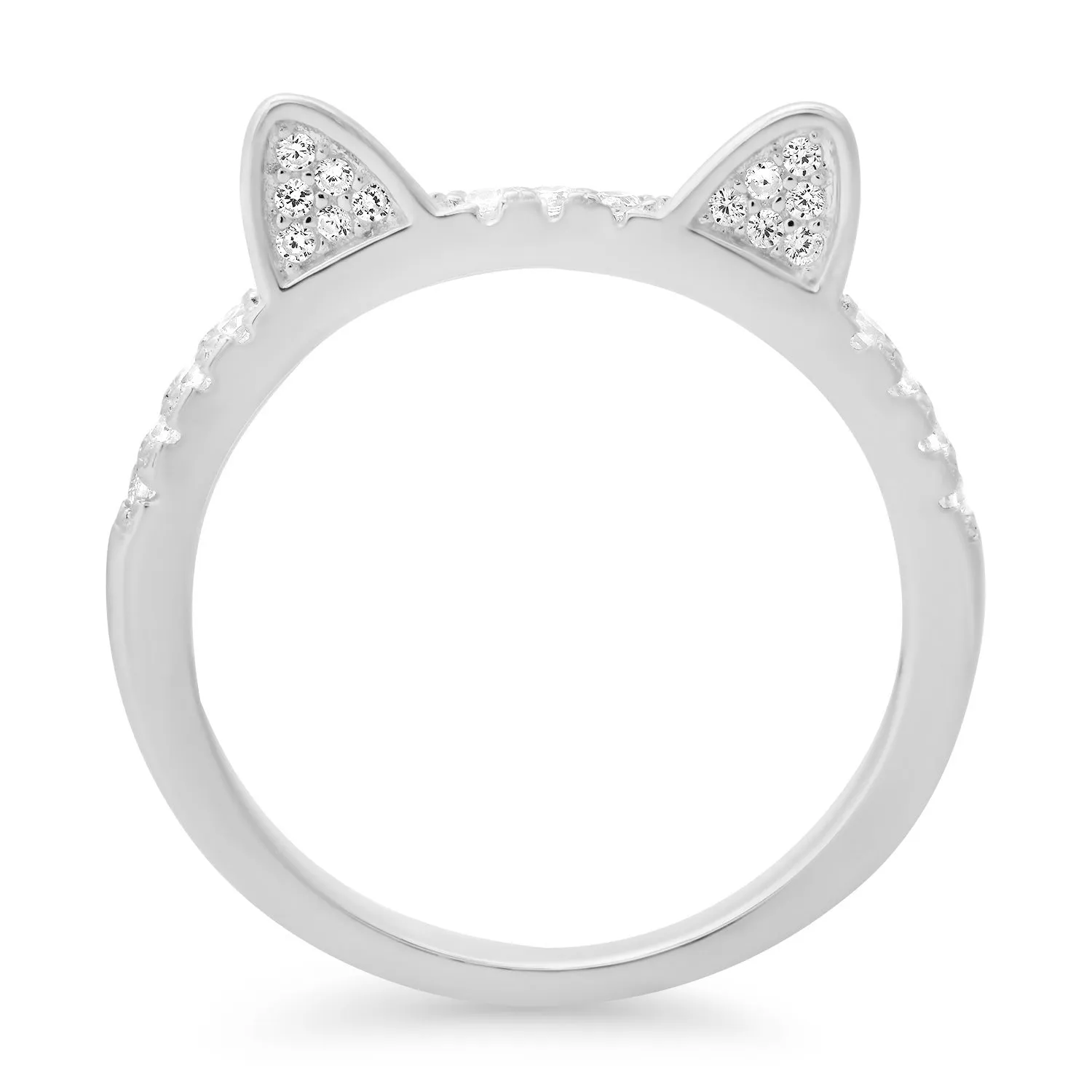 Sterling Silver Kitty Cat CZ Band Ring