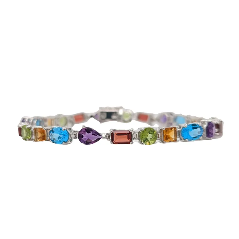 Sterling Silver Multi-Gemstone Tennis Bracelet