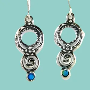 Sterling silver opal dangle ethnic earrings handwork jewelry