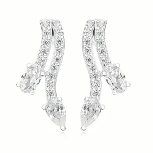 Sterling Silver Oval & Round Cubic Zirconia  Stud Earrings