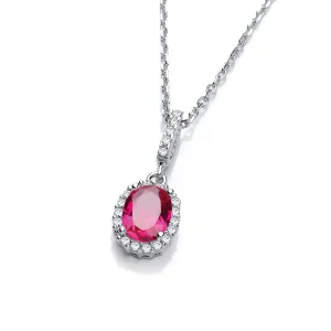 Sterling Silver Oval Halo Ruby CZ Necklace