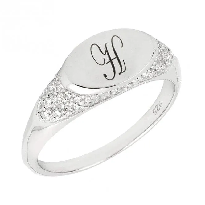 Sterling Silver Oval Signet Zirconia Ring R3798C