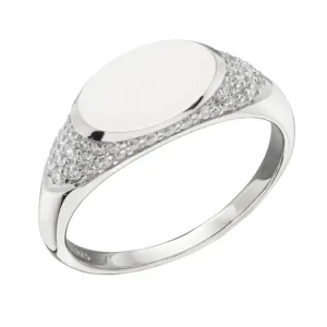 Sterling Silver Oval Signet Zirconia Ring R3798C