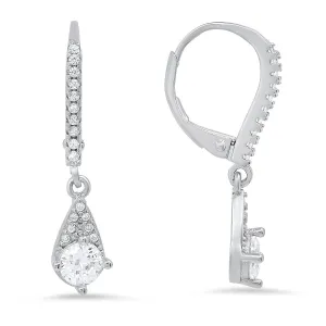 Sterling Silver Petite Round-cut CZ Leverback Earrings