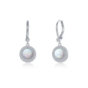 Sterling Silver Platinum Finish Created Opal Leverback Dangle Earrings