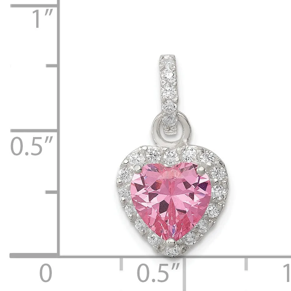 Sterling Silver Polished Pink CZ Heart Pendant