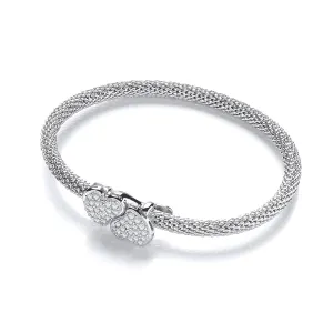 Sterling Silver Popcorn Heart Crystal Bangle