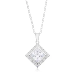 Sterling Silver Princess & Round Cut White Cubic Zirconia Pendant