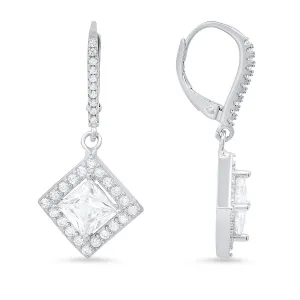 Sterling Silver Princess-cut CZ Leverback Earrings