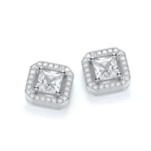 Sterling Silver Princess Cut CZ Stud Earrings