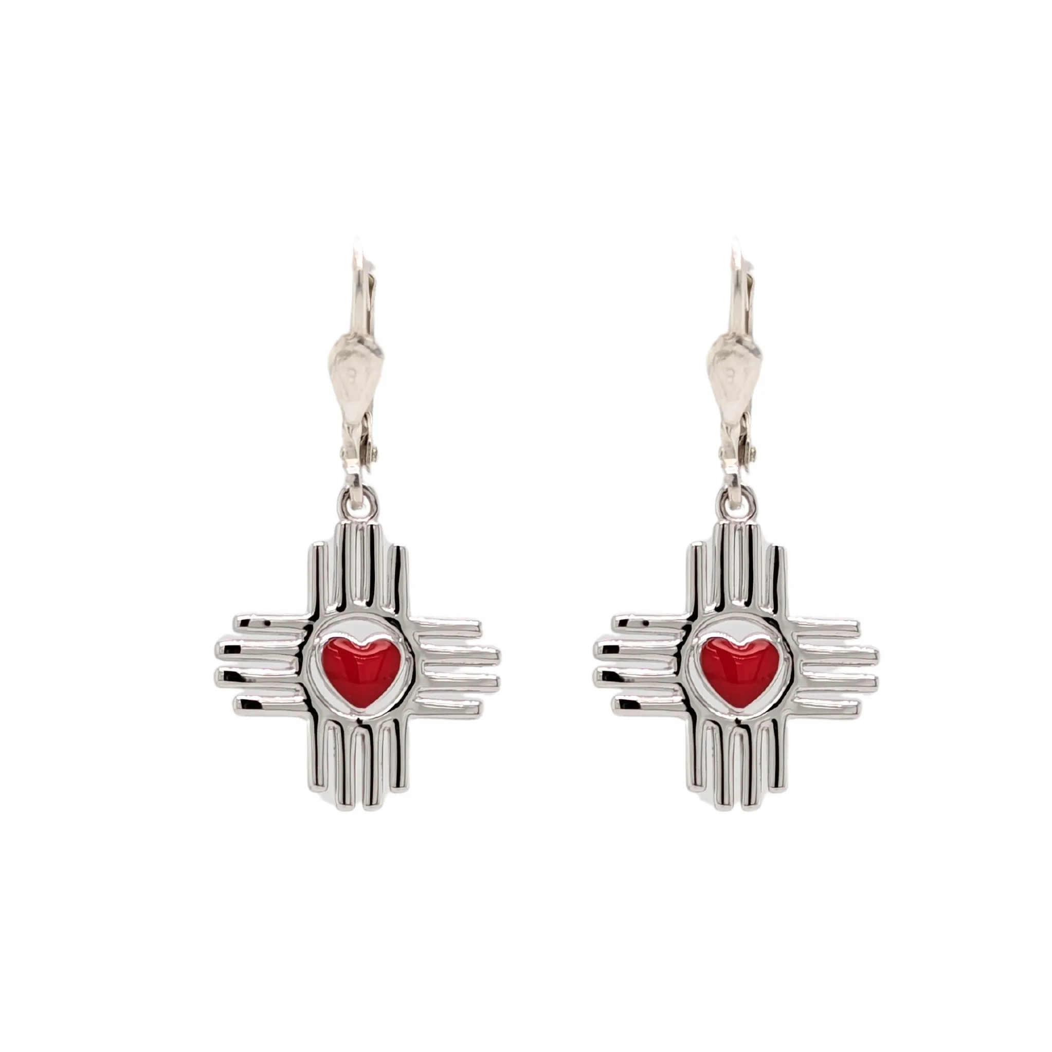 Sterling Silver Red Enamel Heart Zia Leverback Earrings