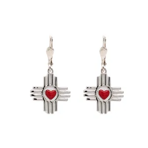 Sterling Silver Red Enamel Heart Zia Leverback Earrings