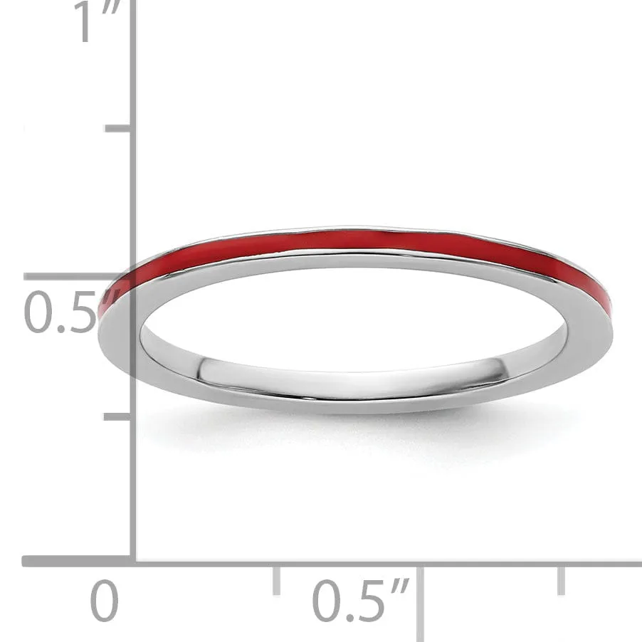 Sterling Silver Red Enameled 1.5MM Ring